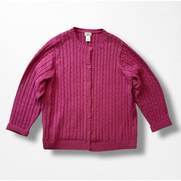 LL Bean Cable Knit Cardigan Sweater, Size 2X - Picture 3 of 9